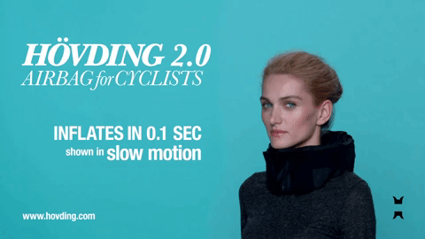 The Hovding airbag helmet inflates on a model