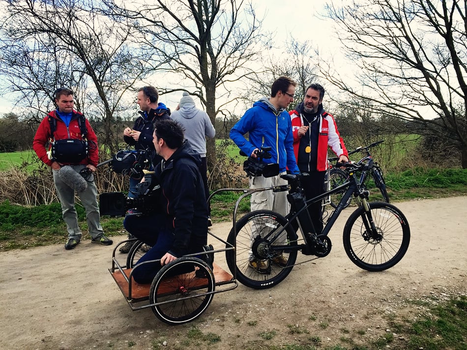 Gadget Show TV crew with the VOLT Alpine and trailer