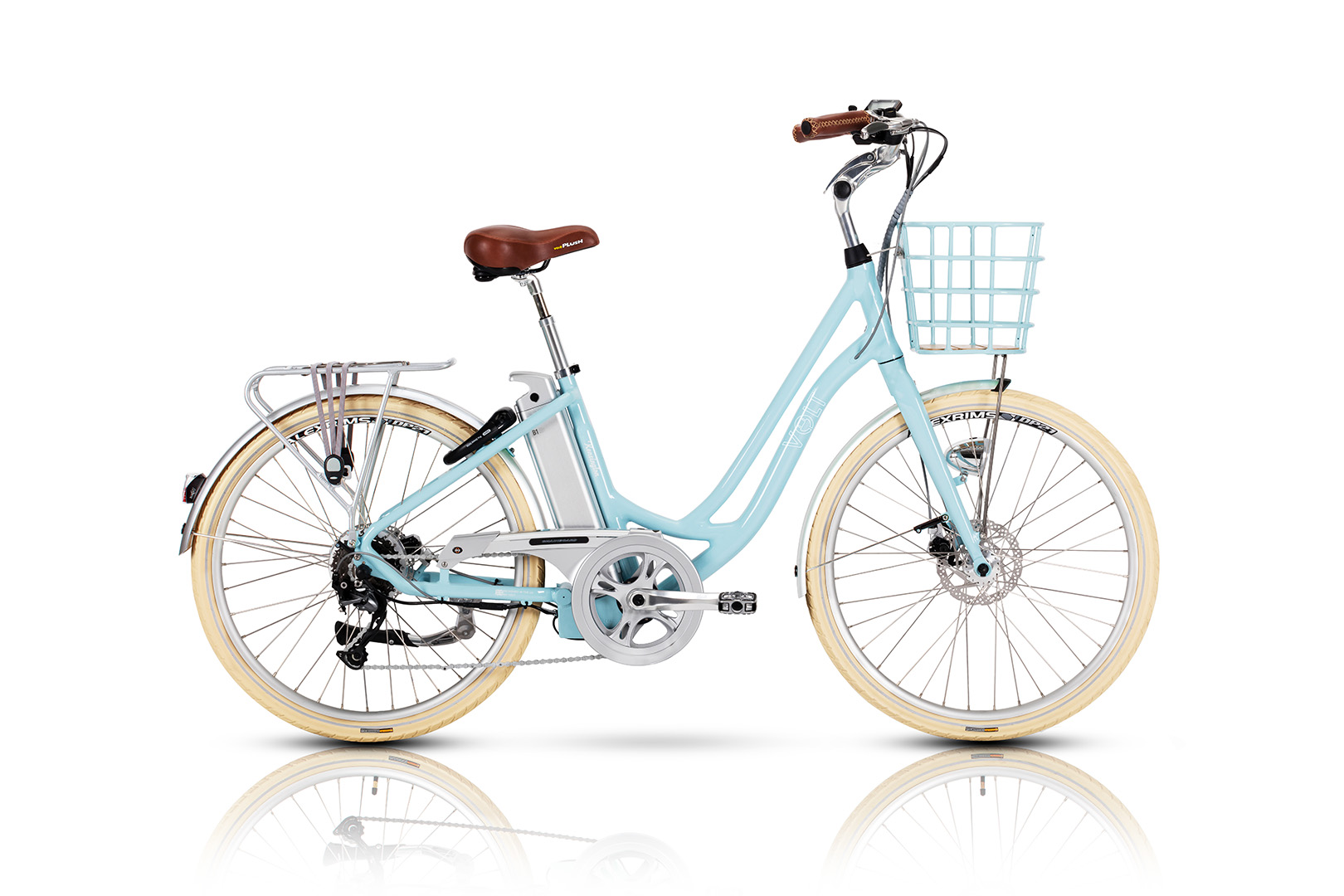 Volt Kensington Blue E-bike straight studio photograph