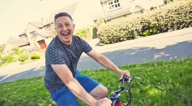happy cyclist on a volt pulse electric bike